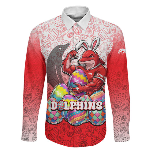 Personalized Dolphins Family Matching Mermaid Dress and Hawaiian Shirt Easter Mascot - Colorful Eggs Cartoon Style