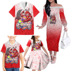 Personalized Dolphins Family Matching Off The Shoulder Long Sleeve Dress and Hawaiian Shirt Easter Mascot - Colorful Eggs Cartoon Style