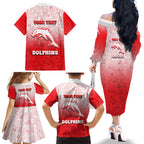 Personalized Dolphins Family Matching Off The Shoulder Long Sleeve Dress and Hawaiian Shirt Easter Mascot - Colorful Eggs Cartoon Style