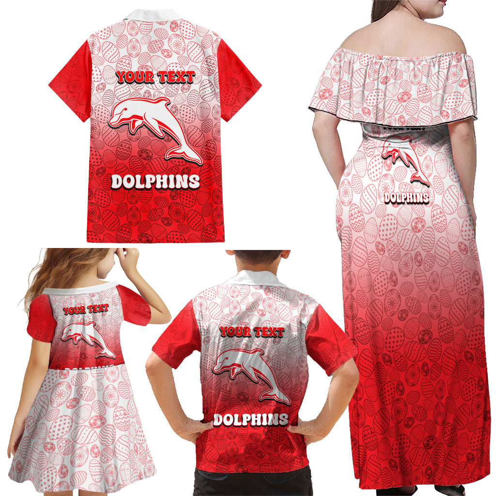 Personalized Dolphins Family Matching Off Shoulder Maxi Dress and Hawaiian Shirt Easter Mascot - Colorful Eggs Cartoon Style