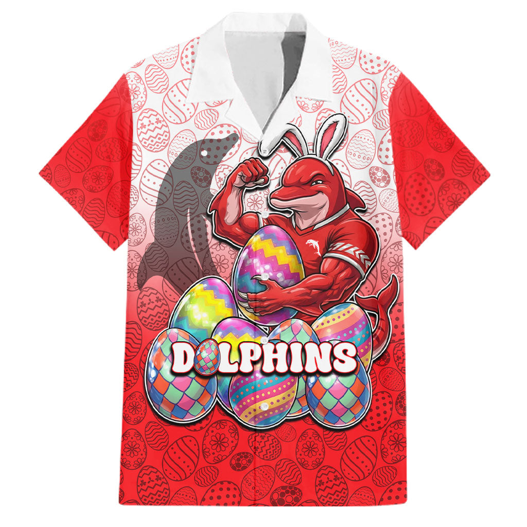 Personalized Dolphins Family Matching Off Shoulder Maxi Dress and Hawaiian Shirt Easter Mascot - Colorful Eggs Cartoon Style