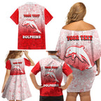Personalized Dolphins Family Matching Off Shoulder Short Dress and Hawaiian Shirt Easter Mascot - Colorful Eggs Cartoon Style