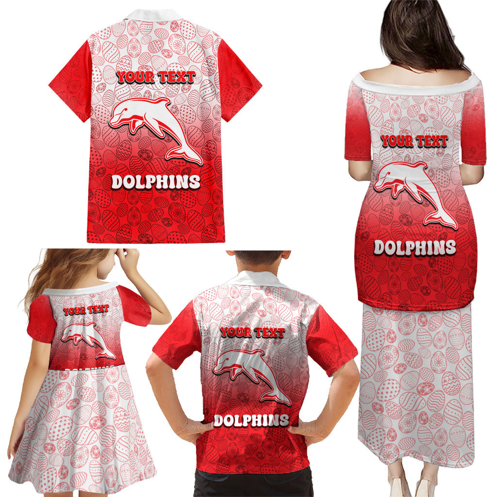 Personalized Dolphins Family Matching Puletasi and Hawaiian Shirt Easter Mascot - Colorful Eggs Cartoon Style