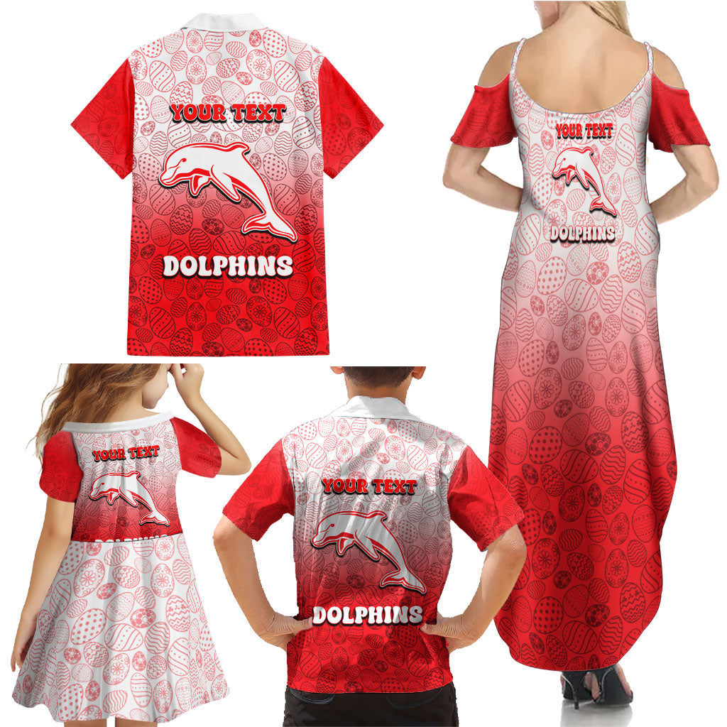 Personalized Dolphins Family Matching Summer Maxi Dress and Hawaiian Shirt Easter Mascot - Colorful Eggs Cartoon Style