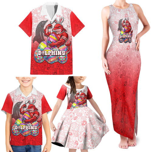 Personalized Dolphins Family Matching Tank Maxi Dress and Hawaiian Shirt Easter Mascot - Colorful Eggs Cartoon Style