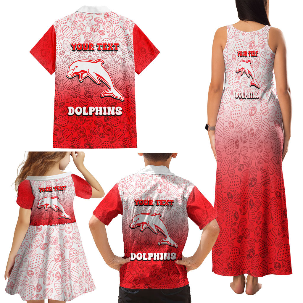 Personalized Dolphins Family Matching Tank Maxi Dress and Hawaiian Shirt Easter Mascot - Colorful Eggs Cartoon Style