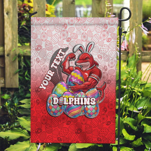 Personalized Dolphins Garden Flag Easter Mascot - Colorful Eggs Cartoon Style