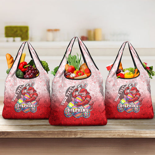 Personalized Dolphins Grocery Bag Easter Mascot - Colorful Eggs Cartoon Style