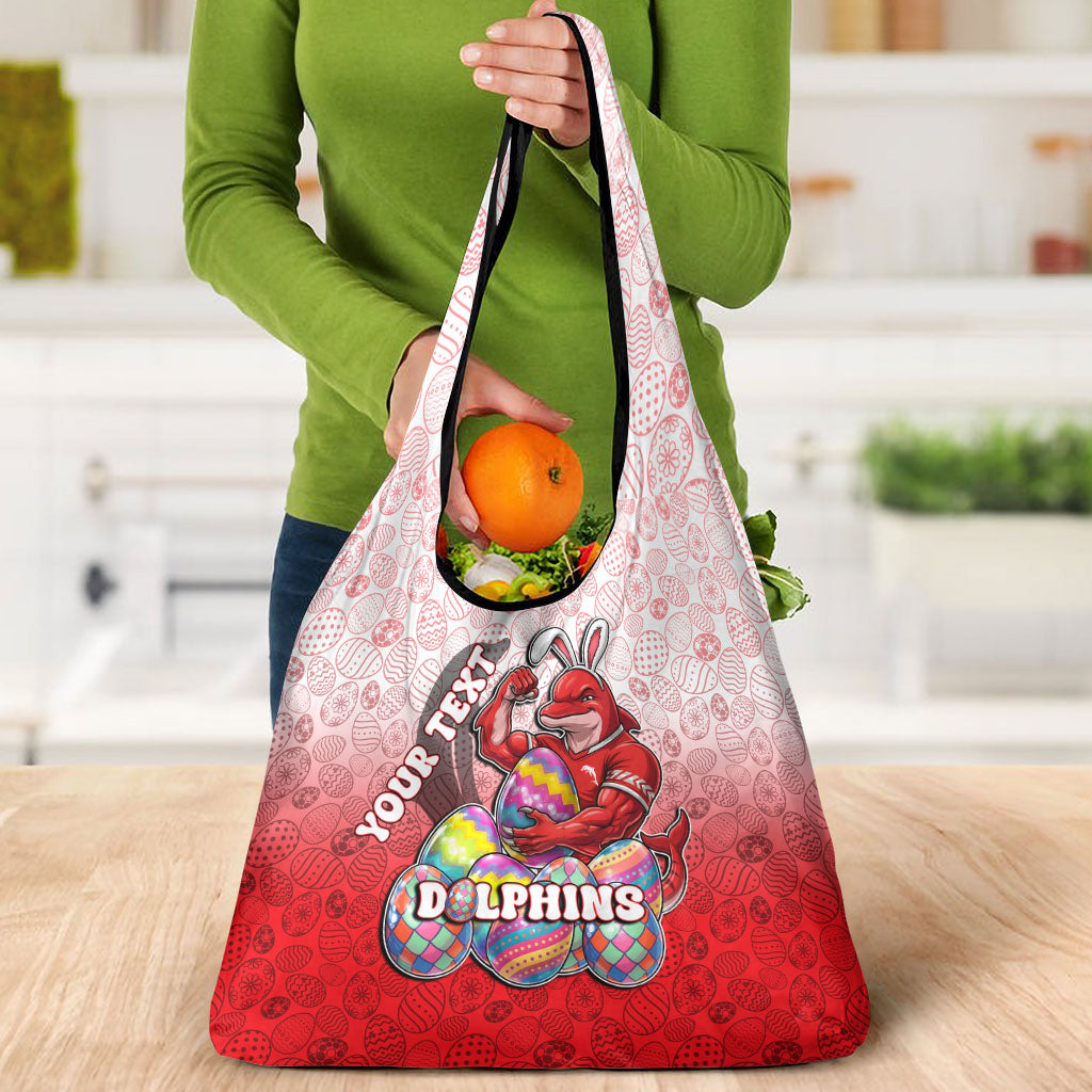 Personalized Dolphins Grocery Bag Easter Mascot - Colorful Eggs Cartoon Style