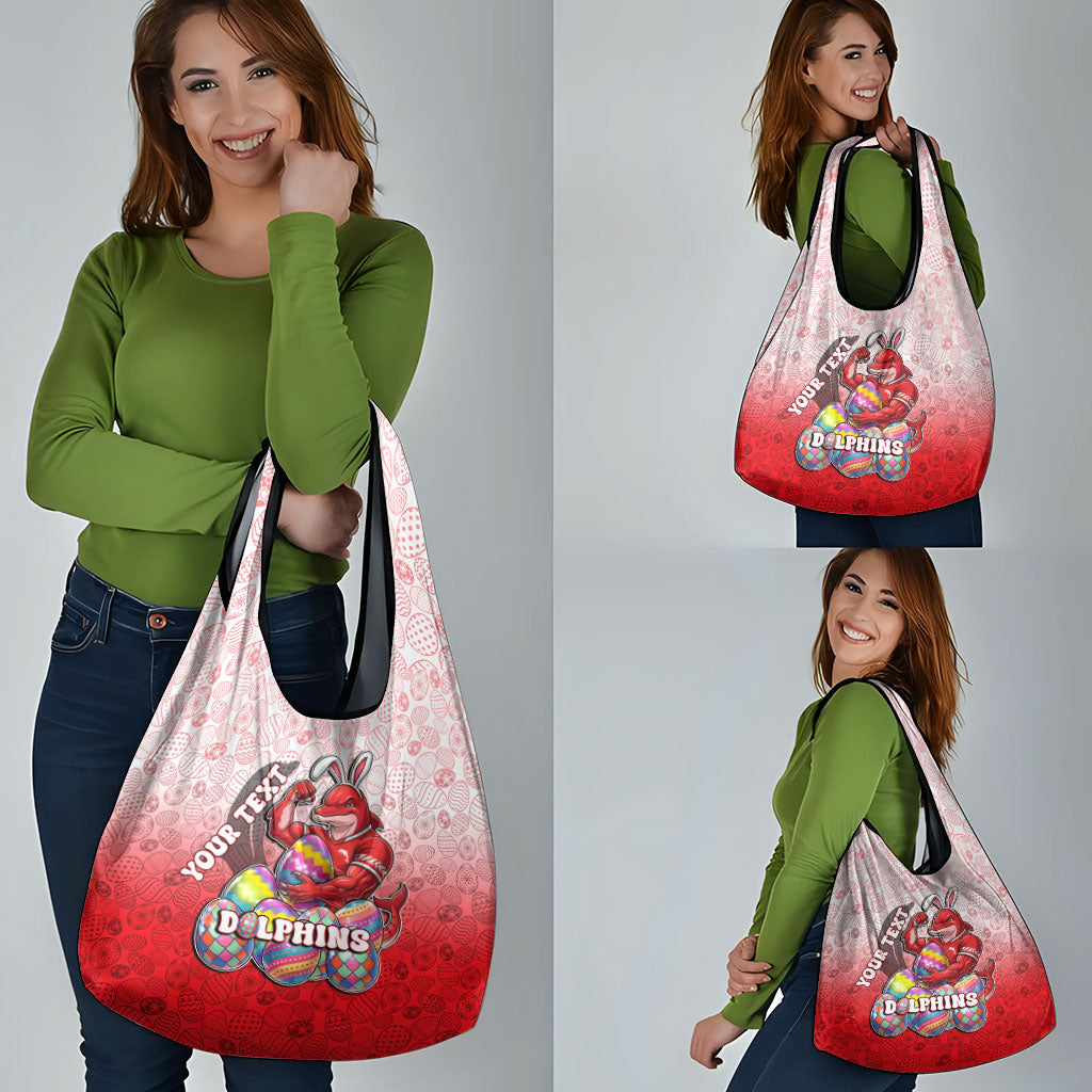 Personalized Dolphins Grocery Bag Easter Mascot - Colorful Eggs Cartoon Style
