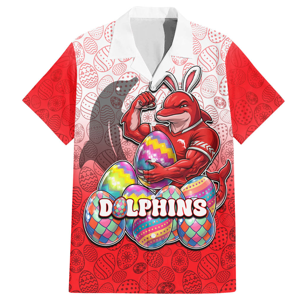 Personalized Dolphins Hawaiian Shirt Easter Mascot - Colorful Eggs Cartoon Style
