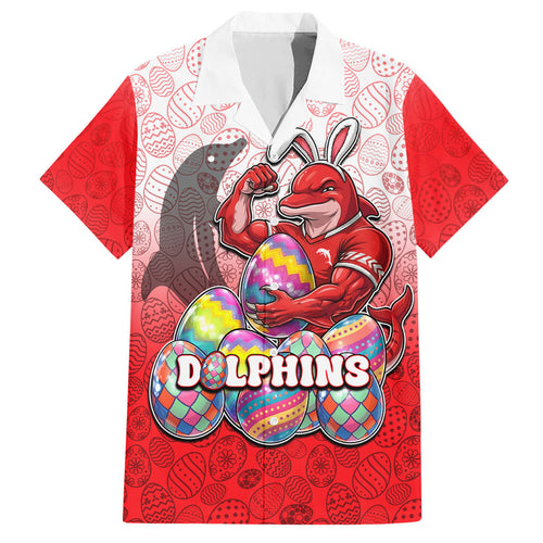 Personalized Dolphins Hawaiian Shirt Easter Mascot - Colorful Eggs Cartoon Style