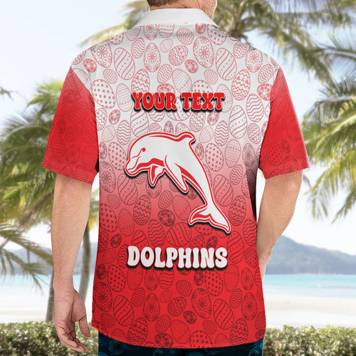 Personalized Dolphins Hawaiian Shirt Easter Mascot - Colorful Eggs Cartoon Style