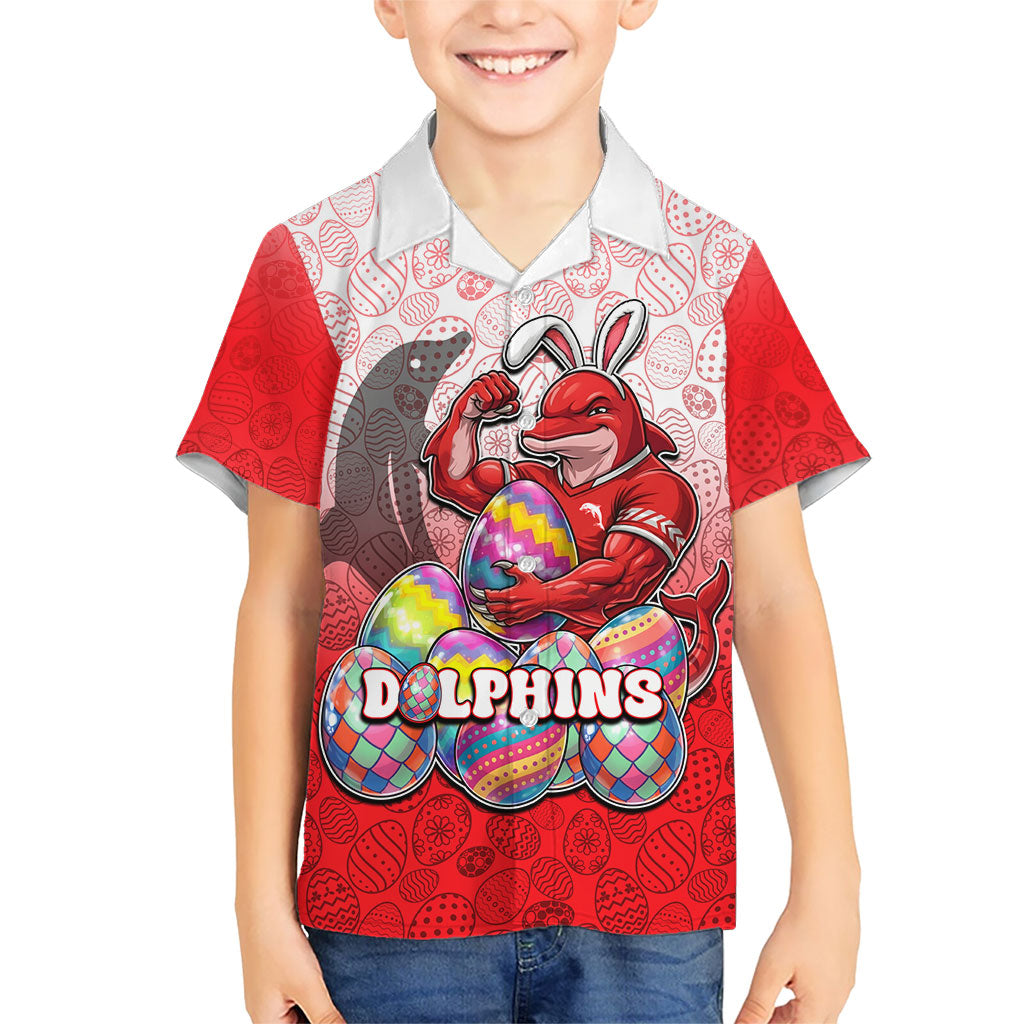 Personalized Dolphins Hawaiian Shirt Easter Mascot - Colorful Eggs Cartoon Style