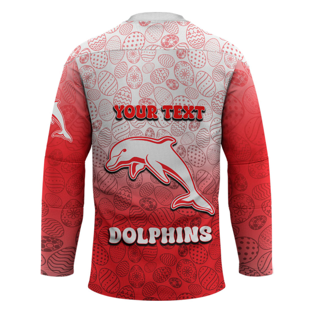 Personalized Dolphins Hockey Jersey Easter Mascot - Colorful Eggs Cartoon Style