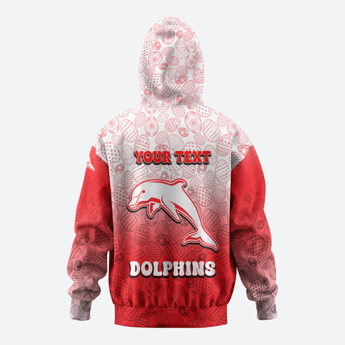 Personalized Dolphins Hoodie Easter Mascot - Colorful Eggs Cartoon Style