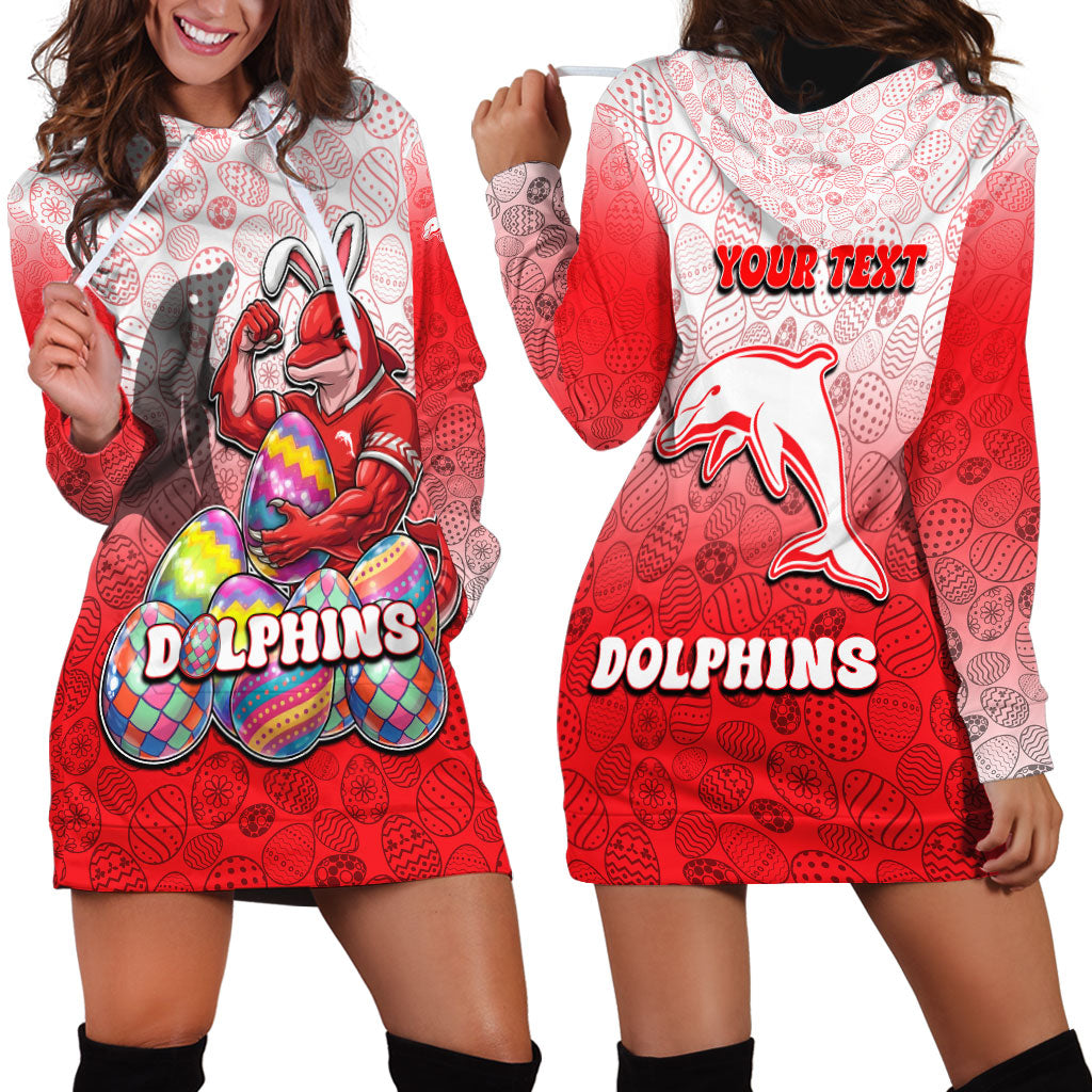 Personalized Dolphins Hoodie Dress Easter Mascot - Colorful Eggs Cartoon Style