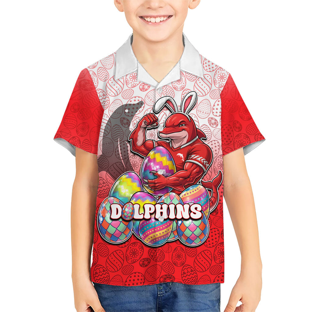 Personalized Dolphins Kid Hawaiian Shirt Easter Mascot - Colorful Eggs Cartoon Style