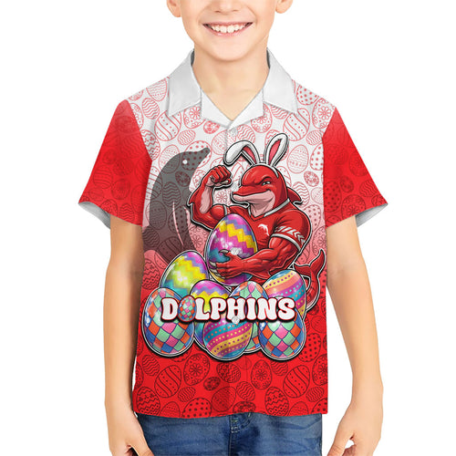Personalized Dolphins Kid Hawaiian Shirt Easter Mascot - Colorful Eggs Cartoon Style