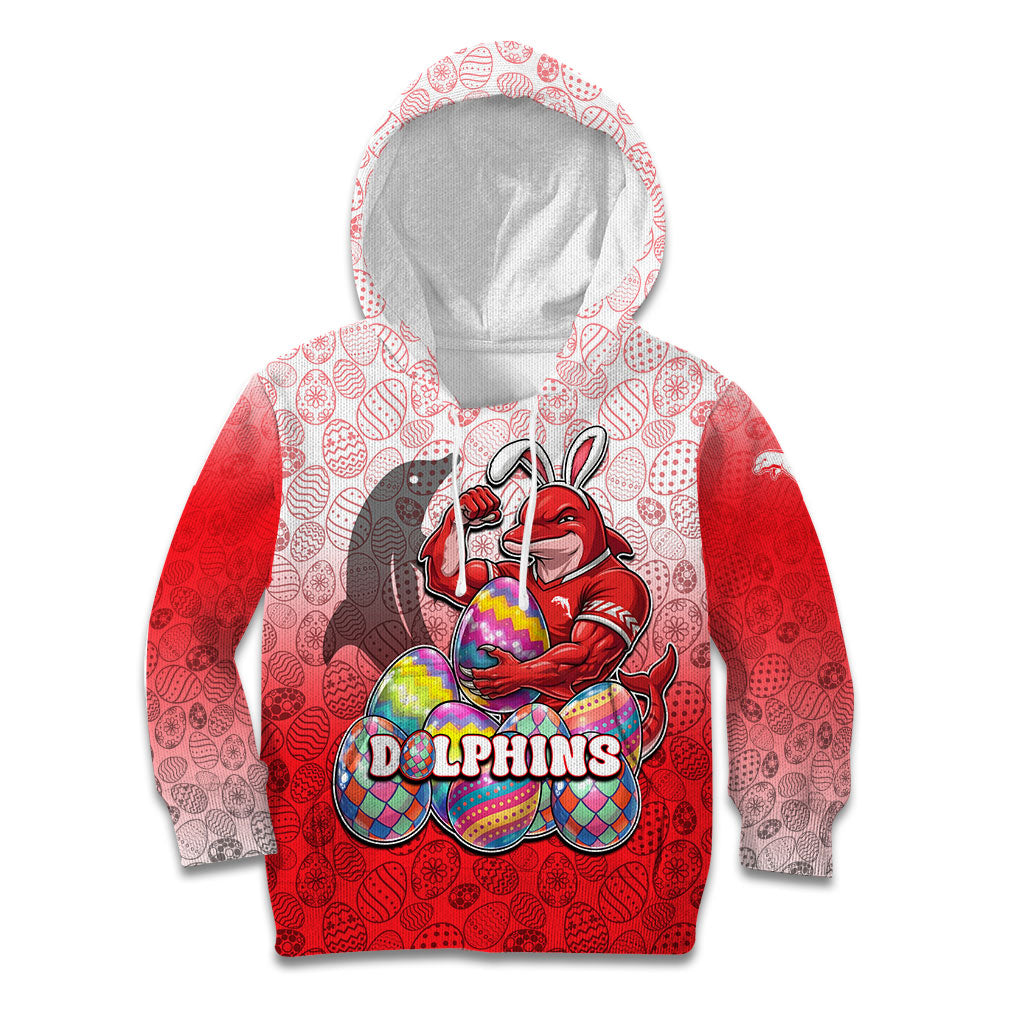 Personalized Dolphins Kid Hoodie Easter Mascot - Colorful Eggs Cartoon Style