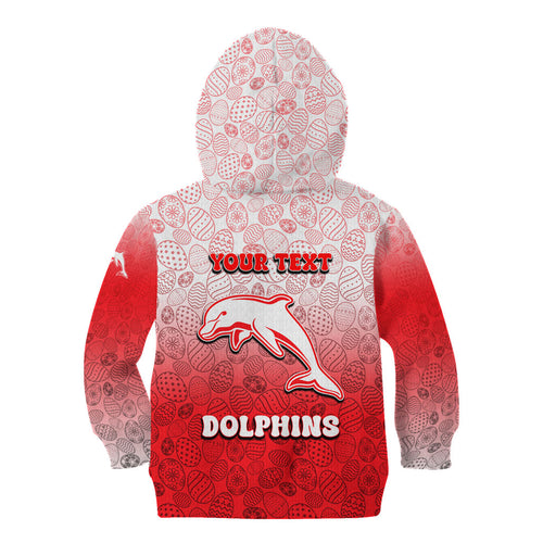 Personalized Dolphins Kid Hoodie Easter Mascot - Colorful Eggs Cartoon Style