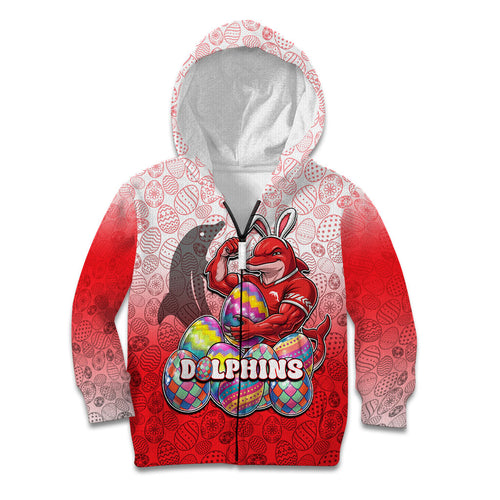 Personalized Dolphins Kid Hoodie Easter Mascot - Colorful Eggs Cartoon Style