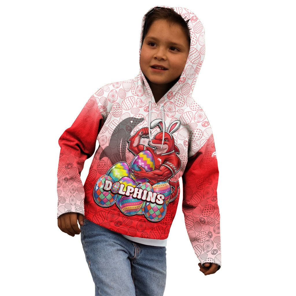 Personalized Dolphins Kid Hoodie Easter Mascot - Colorful Eggs Cartoon Style