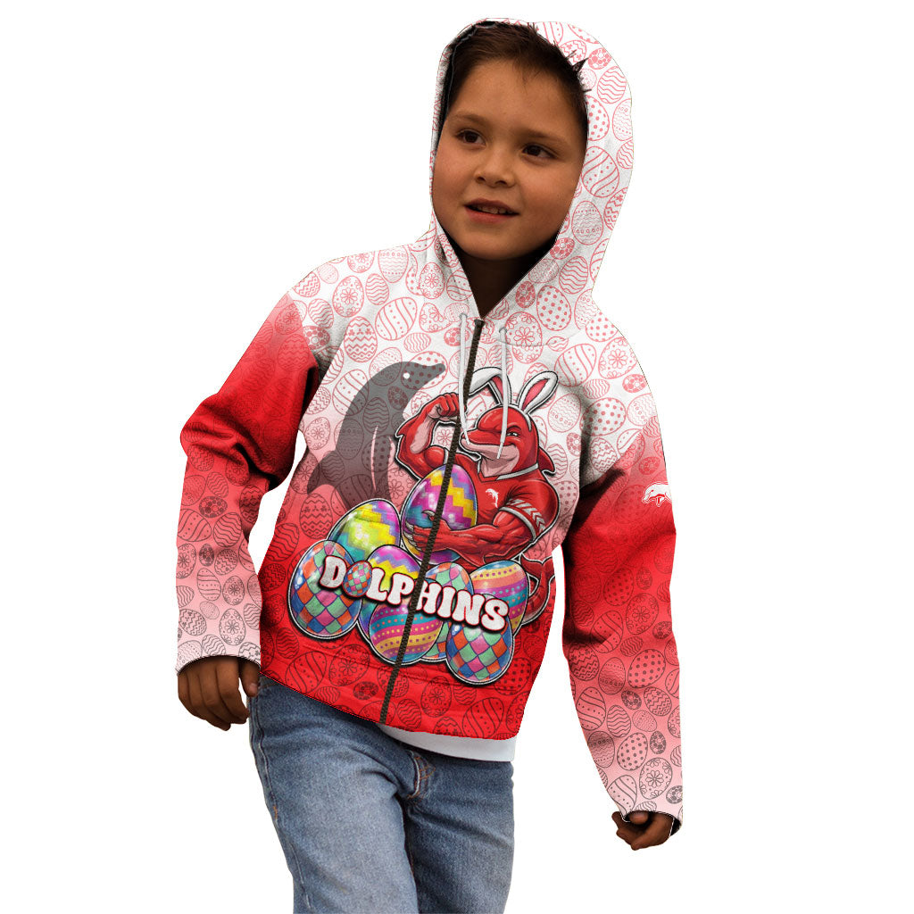 Personalized Dolphins Kid Hoodie Easter Mascot - Colorful Eggs Cartoon Style