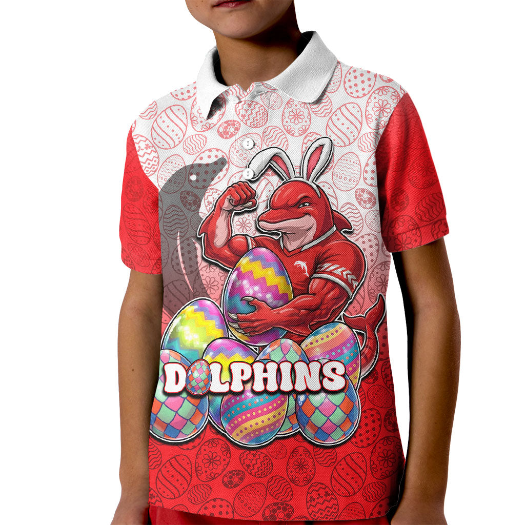 Personalized Dolphins Kid Polo Shirt Easter Mascot - Colorful Eggs Cartoon Style