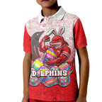 Personalized Dolphins Kid Polo Shirt Easter Mascot - Colorful Eggs Cartoon Style