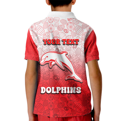 Personalized Dolphins Kid Polo Shirt Easter Mascot - Colorful Eggs Cartoon Style