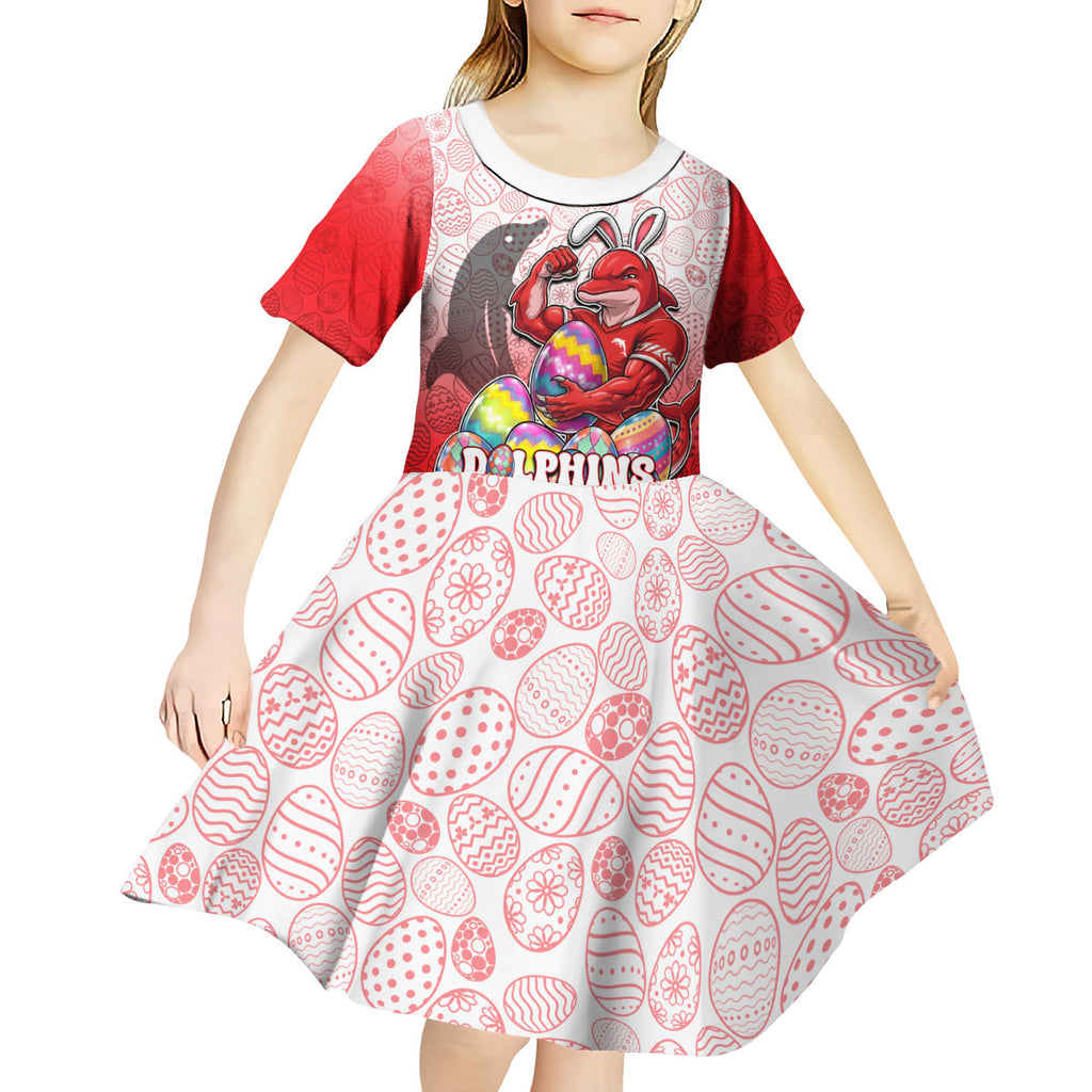 Personalized Dolphins Kid Short Sleeve Dress Easter Mascot - Colorful Eggs Cartoon Style