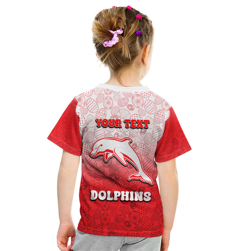 Personalized Dolphins Kid T Shirt Easter Mascot - Colorful Eggs Cartoon Style