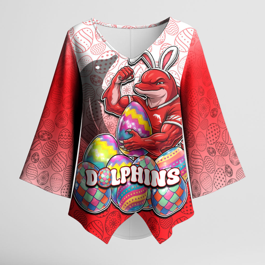 Personalized Dolphins Kimono Sleeve Blouse Easter Mascot - Colorful Eggs Cartoon Style