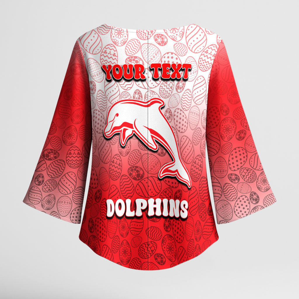 Personalized Dolphins Kimono Sleeve Blouse Easter Mascot - Colorful Eggs Cartoon Style