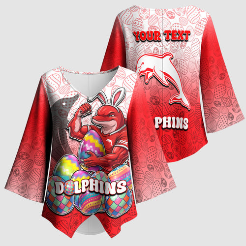 Personalized Dolphins Kimono Sleeve Blouse Easter Mascot - Colorful Eggs Cartoon Style