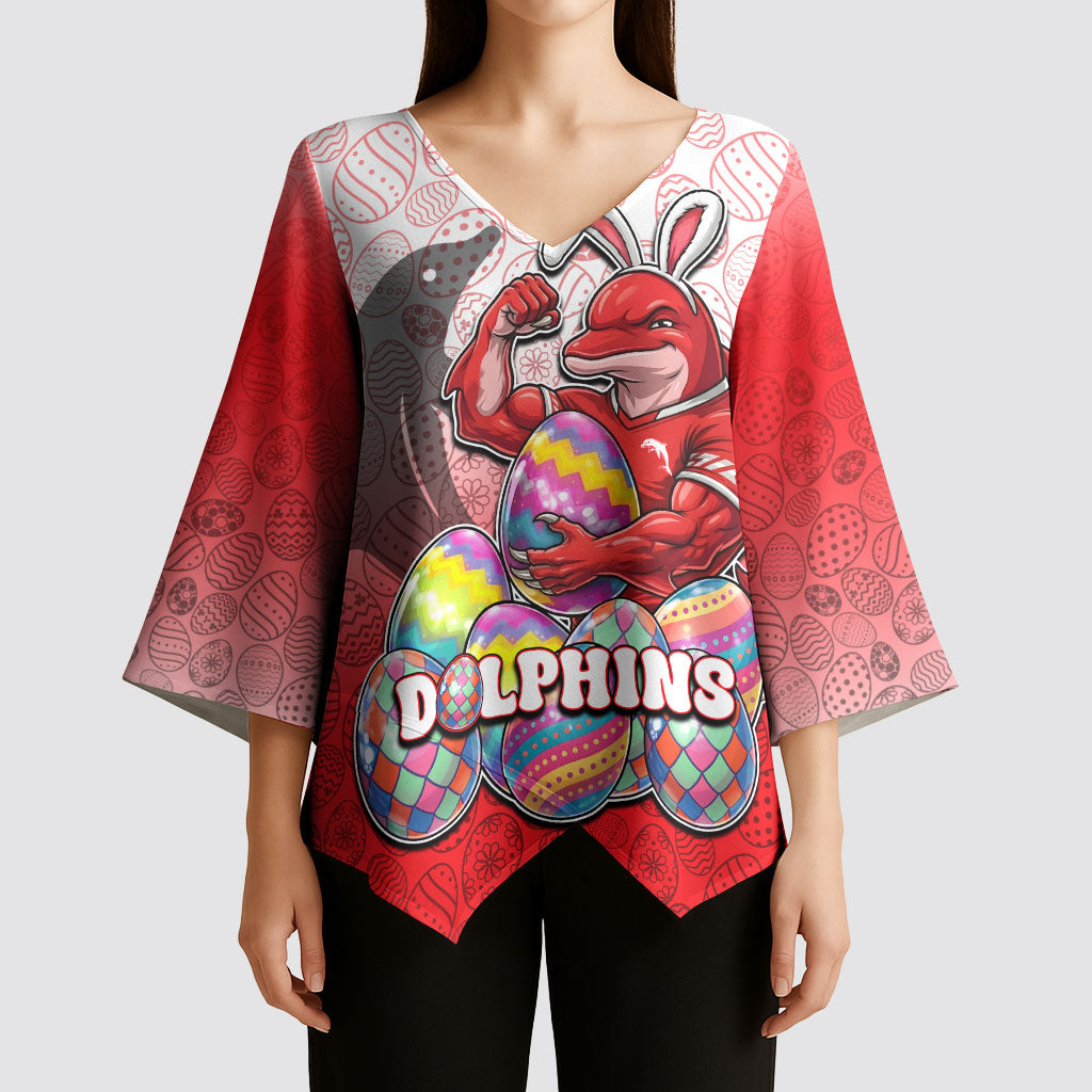 Personalized Dolphins Kimono Sleeve Blouse Easter Mascot - Colorful Eggs Cartoon Style