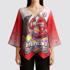 Personalized Dolphins Kimono Sleeve Blouse Easter Mascot - Colorful Eggs Cartoon Style