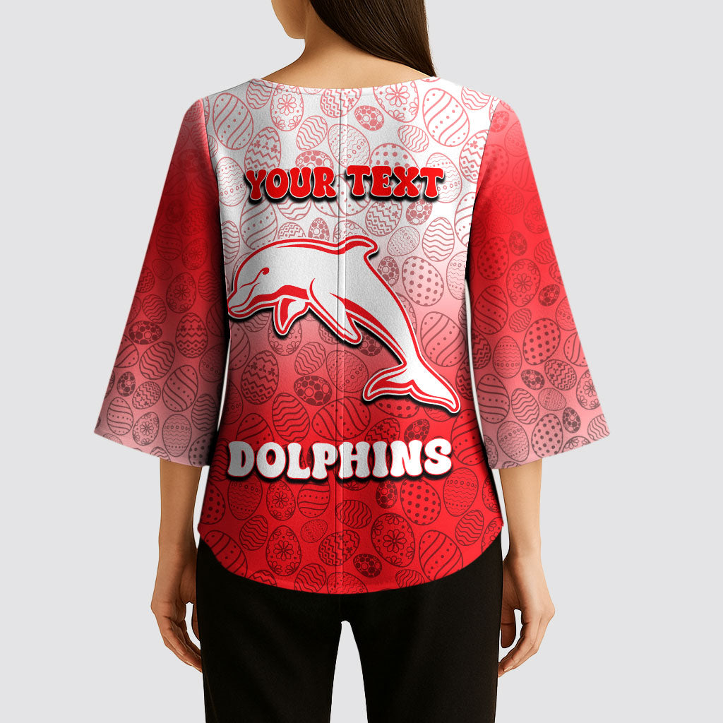 Personalized Dolphins Kimono Sleeve Blouse Easter Mascot - Colorful Eggs Cartoon Style