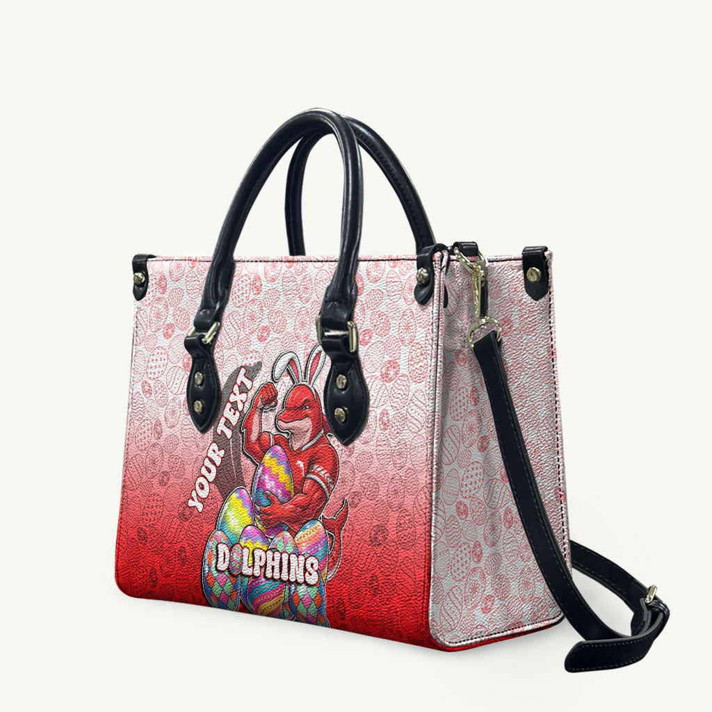 Personalized Dolphins Leather Bag Easter Mascot - Colorful Eggs Cartoon Style