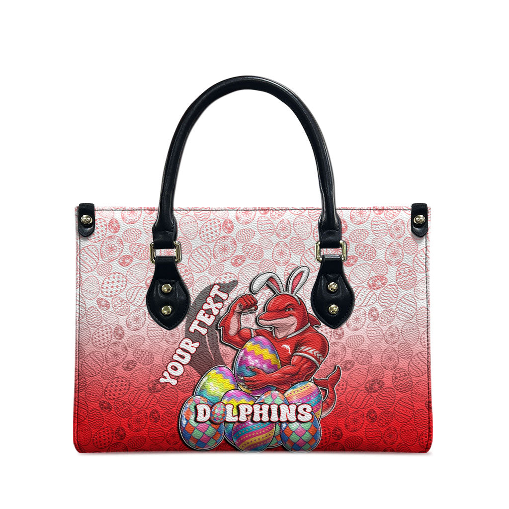 Personalized Dolphins Leather Bag Easter Mascot - Colorful Eggs Cartoon Style