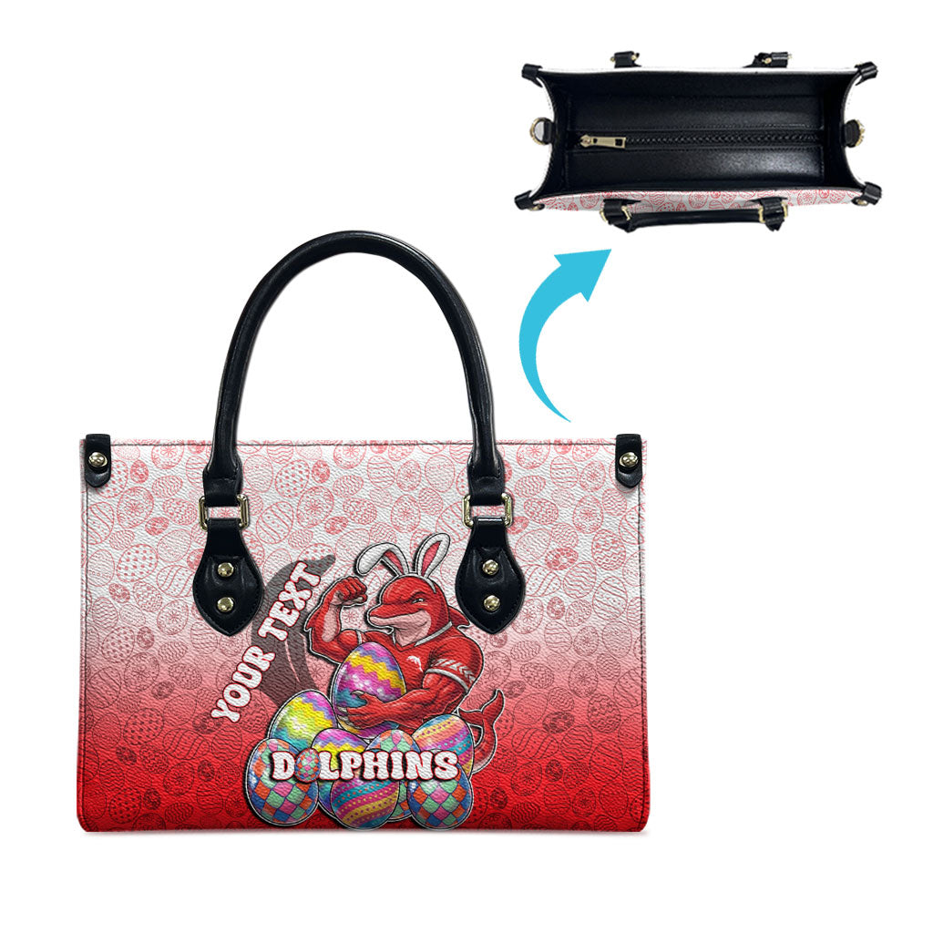 Personalized Dolphins Leather Bag Easter Mascot - Colorful Eggs Cartoon Style