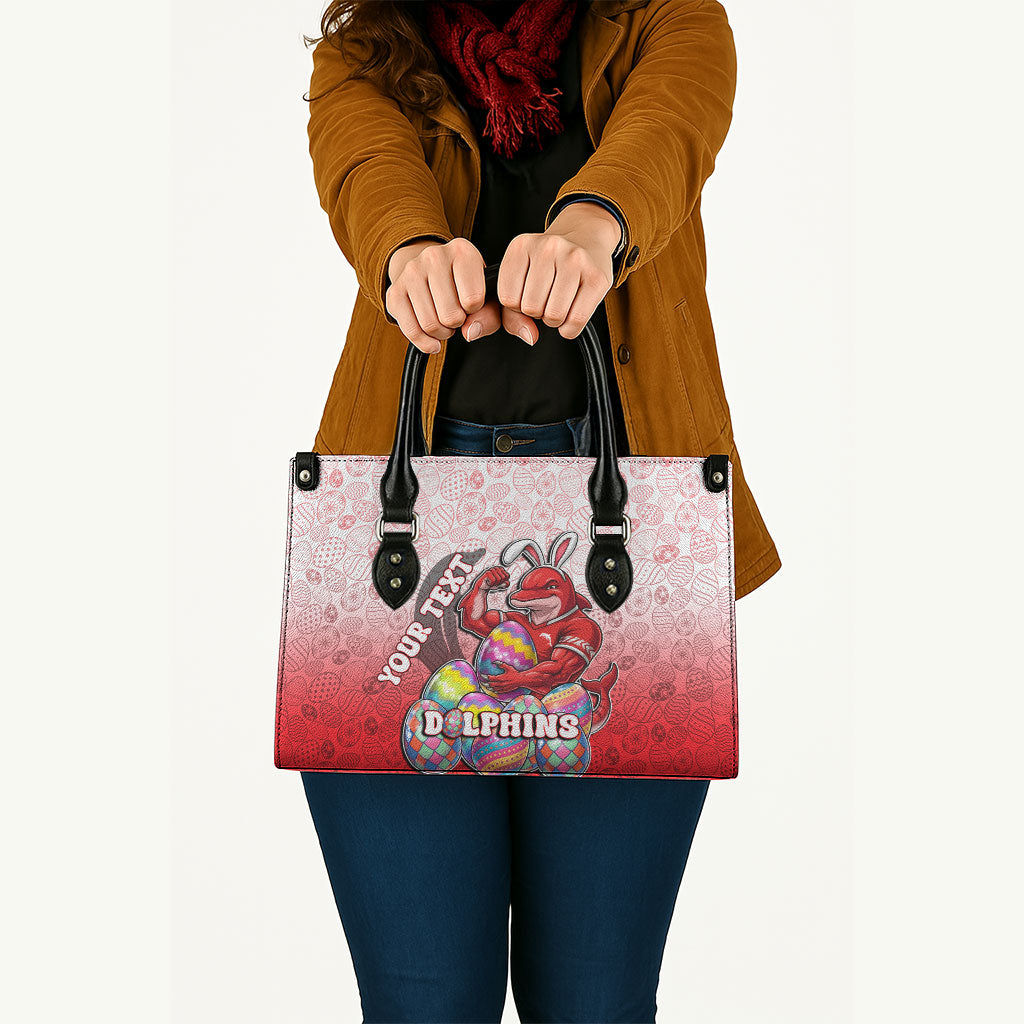 Personalized Dolphins Leather Bag Easter Mascot - Colorful Eggs Cartoon Style