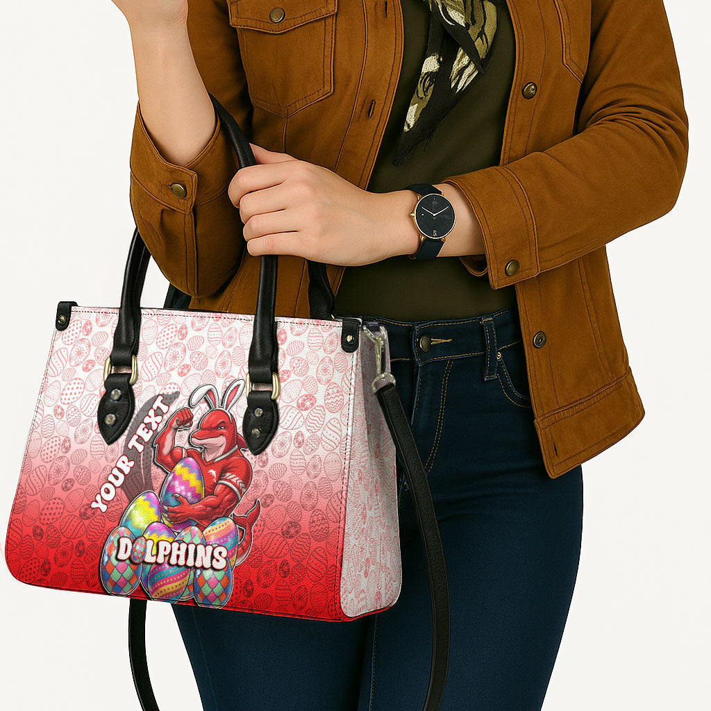 Personalized Dolphins Leather Bag Easter Mascot - Colorful Eggs Cartoon Style