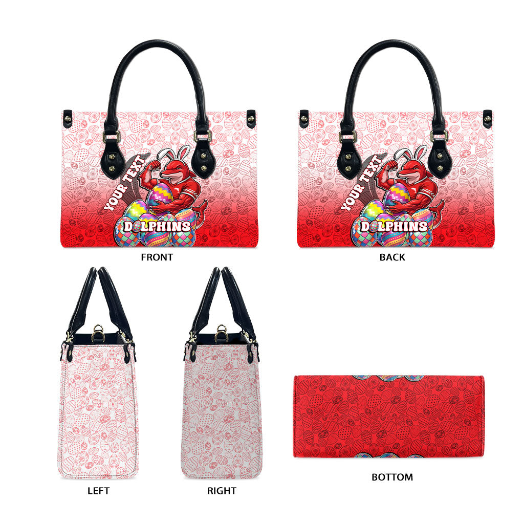 Personalized Dolphins Leather Bag Easter Mascot - Colorful Eggs Cartoon Style