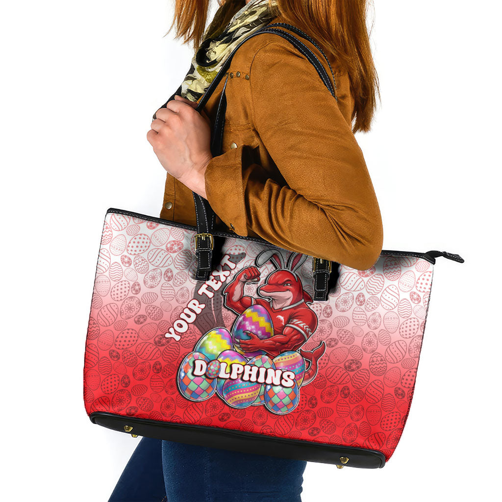 Personalized Dolphins Leather Tote Bag Easter Mascot - Colorful Eggs Cartoon Style