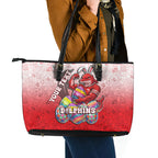 Personalized Dolphins Leather Tote Bag Easter Mascot - Colorful Eggs Cartoon Style