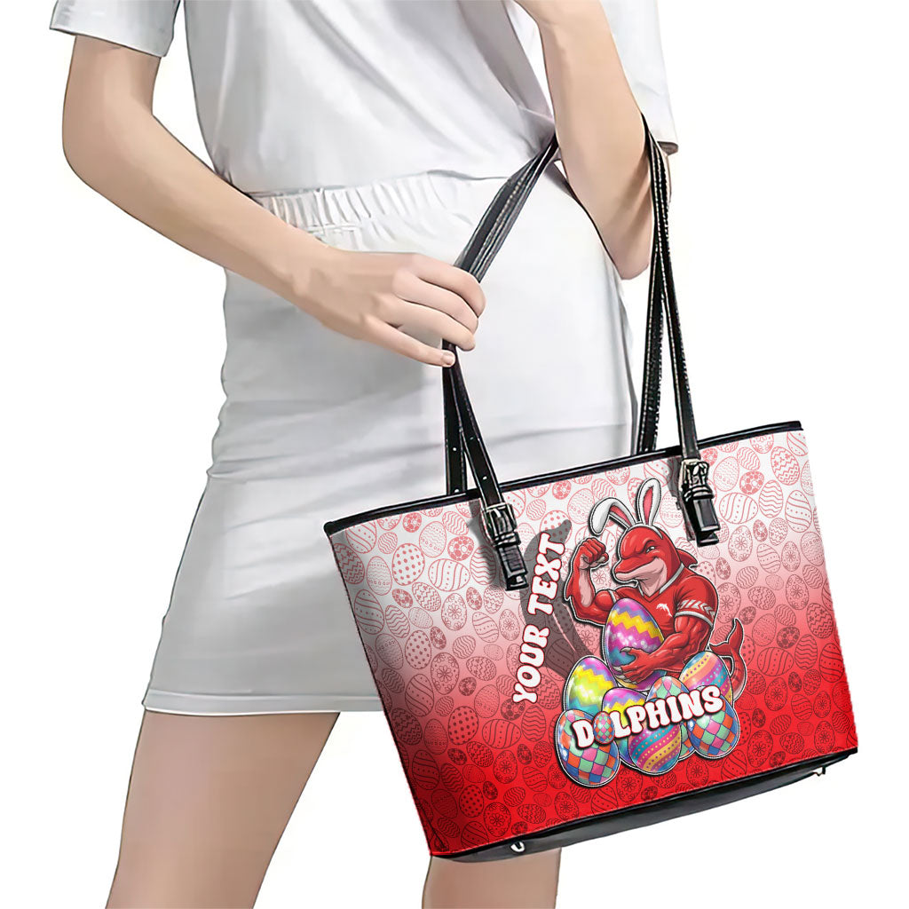 Personalized Dolphins Leather Tote Bag Easter Mascot - Colorful Eggs Cartoon Style