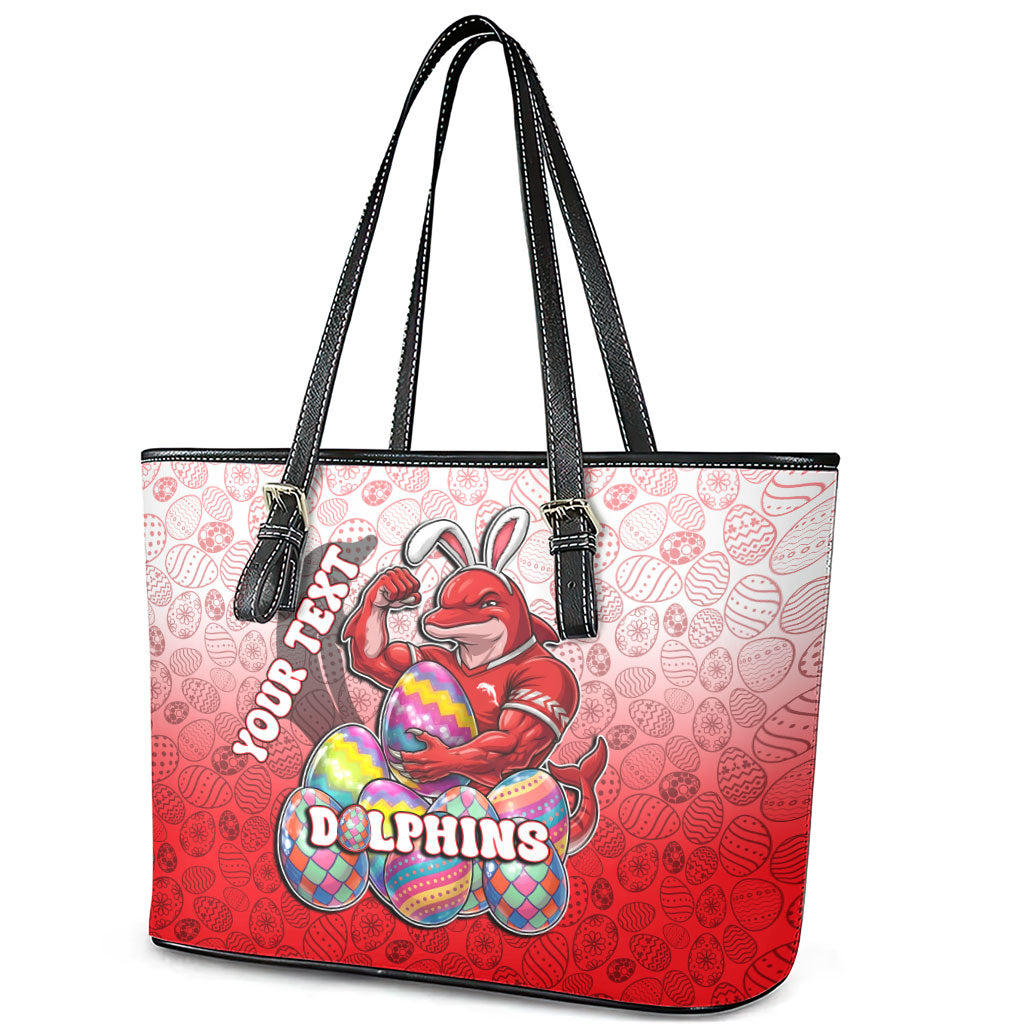 Personalized Dolphins Leather Tote Bag Easter Mascot - Colorful Eggs Cartoon Style