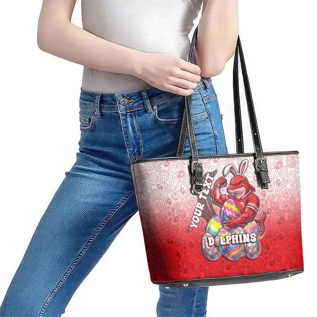 Personalized Dolphins Leather Tote Bag Easter Mascot - Colorful Eggs Cartoon Style